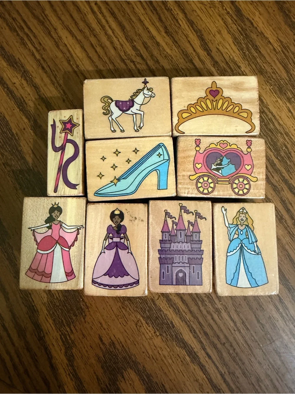 Melissa & Doug Princess Themed Wooden Block Rubber Stamp Set (9 Pieces total)